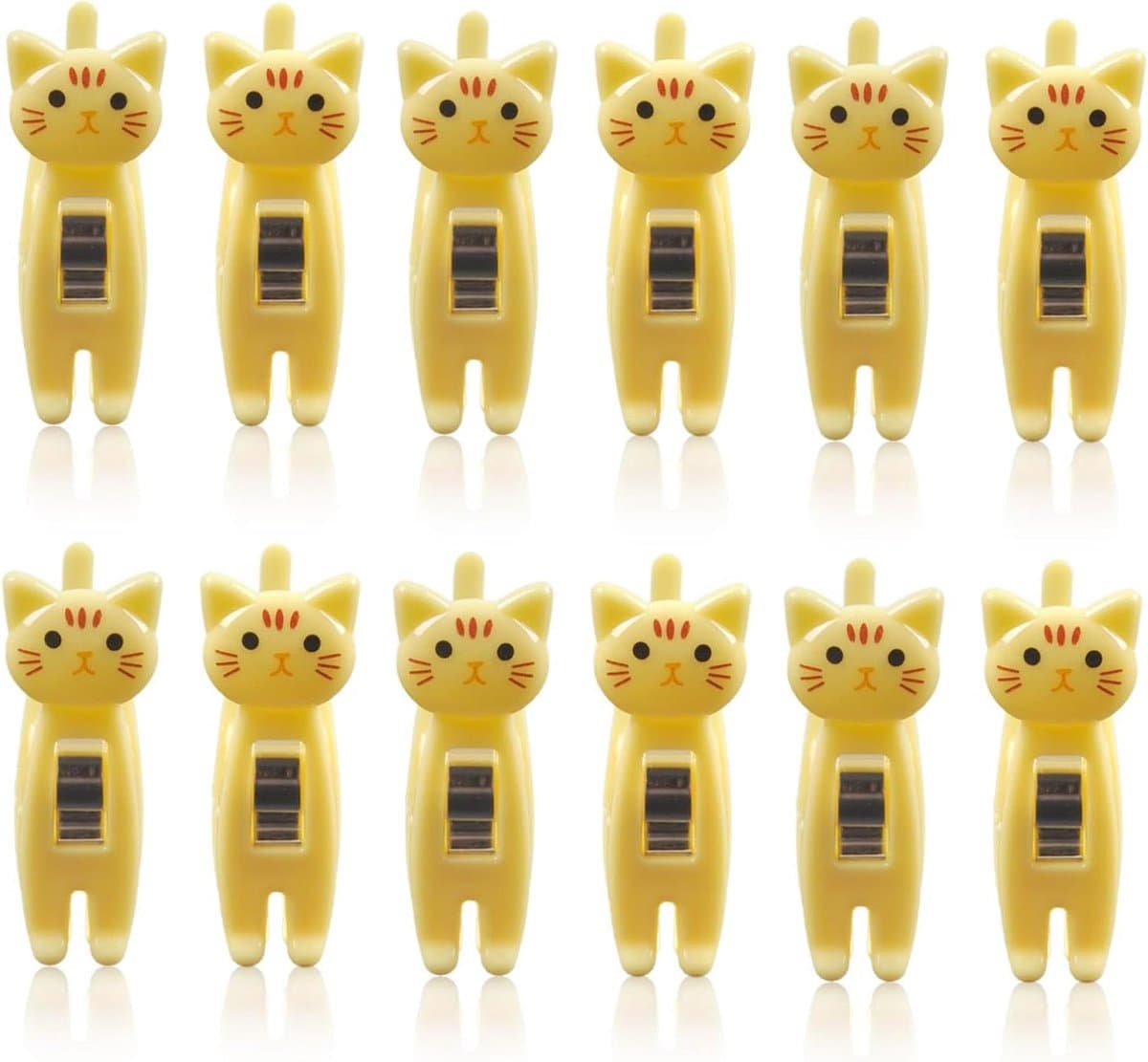 12 stuks kattenvormige zakclips leuke chip clips papieren clips Japanse wasknijpers kleding pennen grappige chip clips voedseltas clip voor snack chips opslag (geel) — afbeelding 1