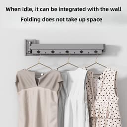 Drievoudig opvouwbaar kledingrek met verlengde arm, aan de muur bevestigd droogrek voor het drogen van kleding aan de lucht, opvouwbaar en intrekbaar kledingrek voor wasgoed, balkon, slaapkamer - Wit — thumbnail 4