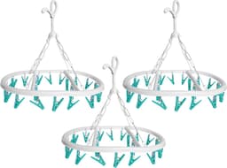 CM Wasgoed droogcarrousel/droogmolen - 3x - 20 clips/knijpers - wit/groen - kunststof - 29 x 42 cm — thumbnail 1
