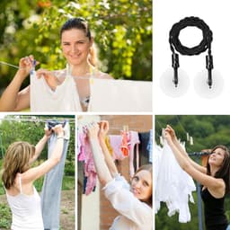 Intrekbare Waslijn - Reisdroogrek - Kleding Drogen - Geen Boren Nodig - Tot 250 cm - Zwart — thumbnail 3