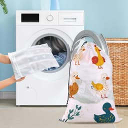 Grote Waszak - Wasknijperzak Speelgoedzak - Kleding Wassen - Mesh Voering - 61 x 61 x 90.9 cm - Oranje Wit — thumbnail 3