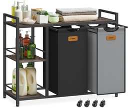 VASAGLE - Wasmand - Wassorteerder - 2 Vakken - 100 L Wassorteerder - Met Wielen en Afneembare Tassen — thumbnail 1