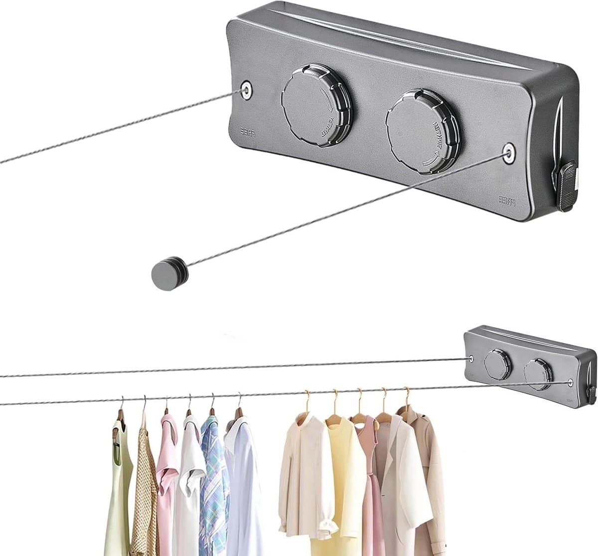 Uittrekbare Waslijn - Wand Waslijn - Kleding Drogen - Verstelbare Spanning - 51 Meter - Grijs — afbeelding 1