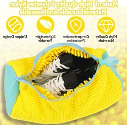 Set van 2 Schoenwaszakken voor de Wasmachine, 360° Reiniging, Multi-Laundry Tas voor Sneakers en Sportschoenen, Geschikt voor Wasmachine en Droger met Reinigingsfleece (Geel) — thumbnail 5