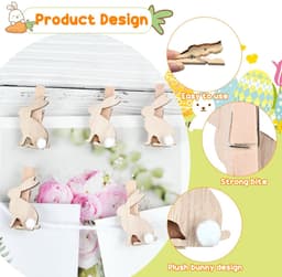 JHUBERS- Wasknijpers Hout 12 Stuks - Mini Wasknijpers - Decoratieve Paasklemmen - Houten Hazenclips - Robuuste Constructie - Perfect voor Woondecoratie - Decoratieve Clips — thumbnail 2