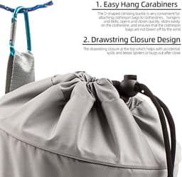 Wasknijper Tas - Kledinghanger Opberger - Kleding Droge Houden - Trekkoord Sluiting - 7 x 10 Inch - Grijs — thumbnail 3