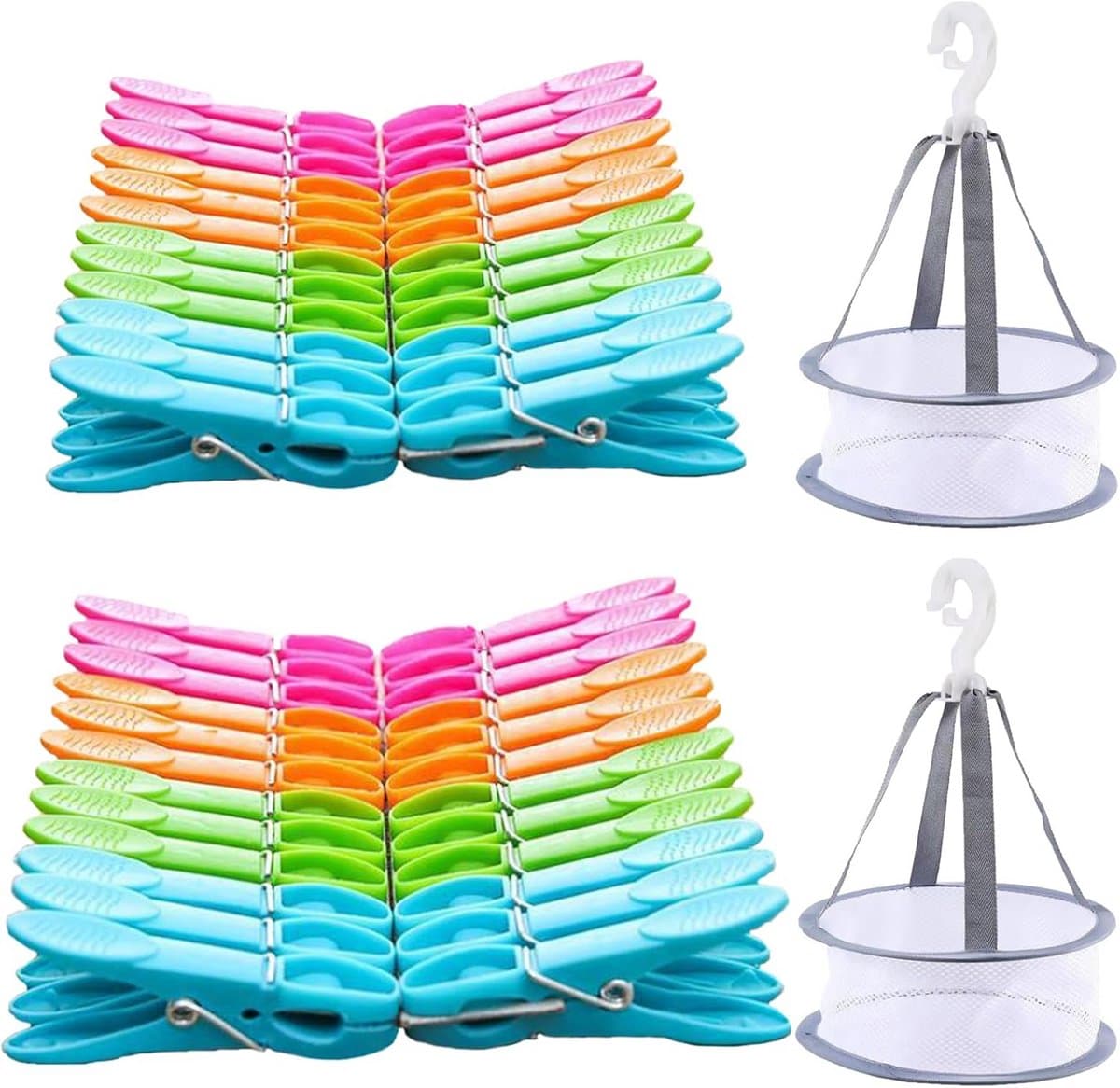 Wasknijpers met mand - Kledingknijpers - Kleding drogen - Winddicht ontwerp - 48 stuks - Multicolor — afbeelding 1