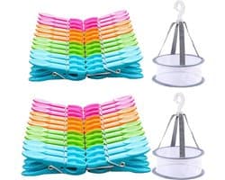 Wasknijpers met mand - Kledingknijpers - Kleding drogen - Winddicht ontwerp - 48 stuks - Multicolor