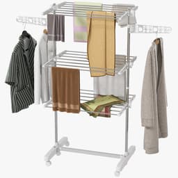 Stendino Verticale Pieghevole in Acciaio e Plastica con 6 Ruote en 3 Ripiani Regolabili, 142x55x172 cm — thumbnail 2