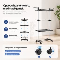 BOTC Wasrek Inklapbaar - Staand Droogrek Inklapbaar - Ruimtebesparend Wasrek - Zwart — thumbnail 4