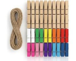 40 stuks kleine houten knijpers met draad voor het ophangen van foto's, tickets en bruiloftdecoraties in stijl
