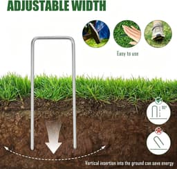 50 stuks grondankers - 150 x 30 x 3 mm - zilver U-vormige tuinharingen - vloeranker - stabiel - bevestigingsanker - grondhaken - tuinharingen - grondnagels - stabiel voor kunstgras - tuinvlies - gazonrooster - omheining — thumbnail 5