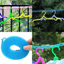 Dailygoody - Kleding drogen touw - Winddicht - Draagbare waslijn - 3 rollen 5 meter - Antislip - Geschikt voor binnen en buiten - Blauw, Roze, Gr — thumbnail 3