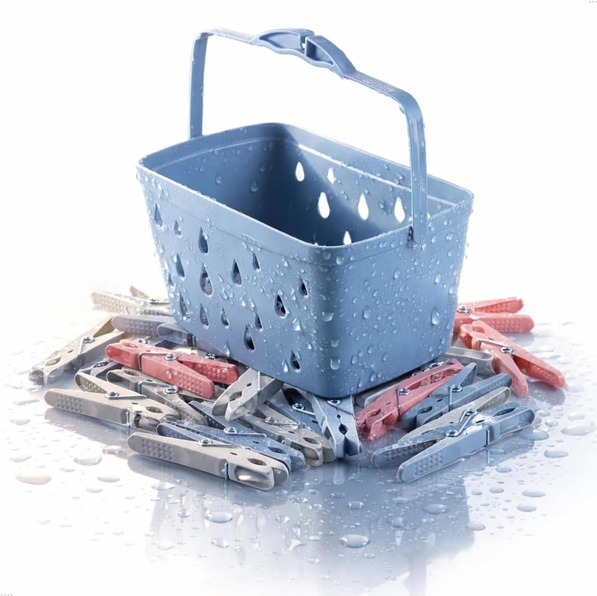 Wasknijperset met mand - Kledingklemmen set - Kleding drogen - Antislip handgreep - 30 stuks - Kleurrijk — afbeelding 1