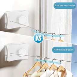 Intrekbare waslijn - Ruimtebesparende hanger - Kleding drogen - Stevig roestvrijstaal - 5.1 meter lengte - Wit — thumbnail 3