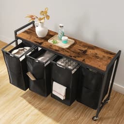 Deniva - Wasmand - Wassorteerder - 4 Vakken - Wasmandkast - 4 x 40L - Uitschuifbare waszakken - Op Wielen - 110,5x33x74,5cm - Hout — thumbnail 5