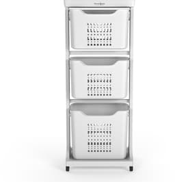 Wasophoogte Wasmand 3 vakken - Wit - Wassorteerder 3 vakken - Laundry basket met wieltjes - wasbox — thumbnail 1