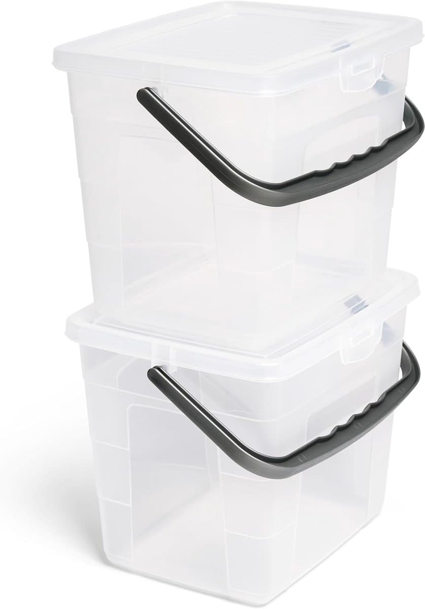 Novaliv 2x wasmiddeldoos met deksel 4 liter I Transparant I 23,5 x 18 x 18,5 cm I Doos waspoeder bewaardoos met handvat wasmiddel bewaarmiddel wasmiddelcontainer waspoedercontainer — afbeelding 1