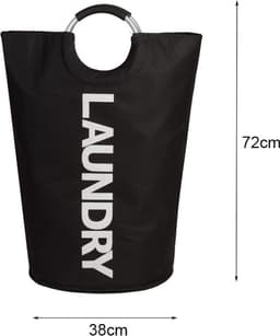 Wasmand - Inhoud 81 Liter - Tekst Laundry - Opvouwbaar met Handvat - Grote Wasmand - Kleur Zwart — thumbnail 2