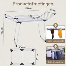 PolkaHome Staand droogrek met vleugels - 25 meter drooglijn - inklapbaar — thumbnail 4