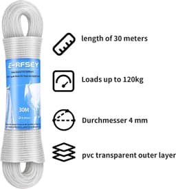 Outdoor Waslijn - Transparant - 30 m - Stalen Kern met Roestvrije PVC-Coating - Voor Buitenshuis Gebruik — thumbnail 5