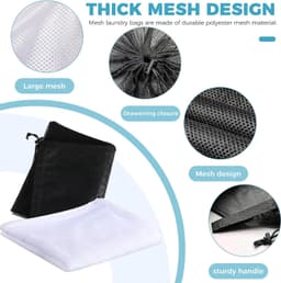 Wasnetzakken - Wit/Zwart - 60 x 90 cm - Polyester Met Trekkoord - Voor Vuile Kleding en Beddengoed — thumbnail 4
