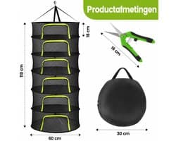Droognet voor Kruiden - 6-laags Hangend Droognet Ø 58 cm - Kruidendroger en Droogrek van Polyester Mesh - Opvouwbaar Droognet met Rits per Laag, Haak en Opbergtas - voor Kruiden, Bloemen, Fruit en Groente - Zwart
