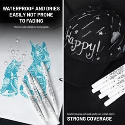 3 stuks witte permanente markeerstiften, witte dubbelzijdige markeerstiften, wit voor stoffen, geschikt voor T-shirts, hoeden, linnen schoenen en linnen tassen — thumbnail 5