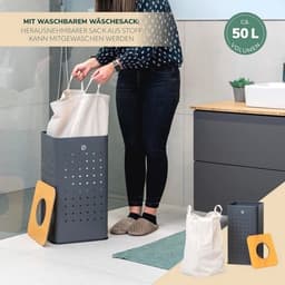 Hoekige wasmand - Met afneembaar deksel - Met wasbare zak - 50 liter - Voor slaapkamer en badkamer — thumbnail 2