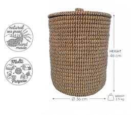 Wasmand met deksel – zeegras – 65 liter – naturel wit — thumbnail 2