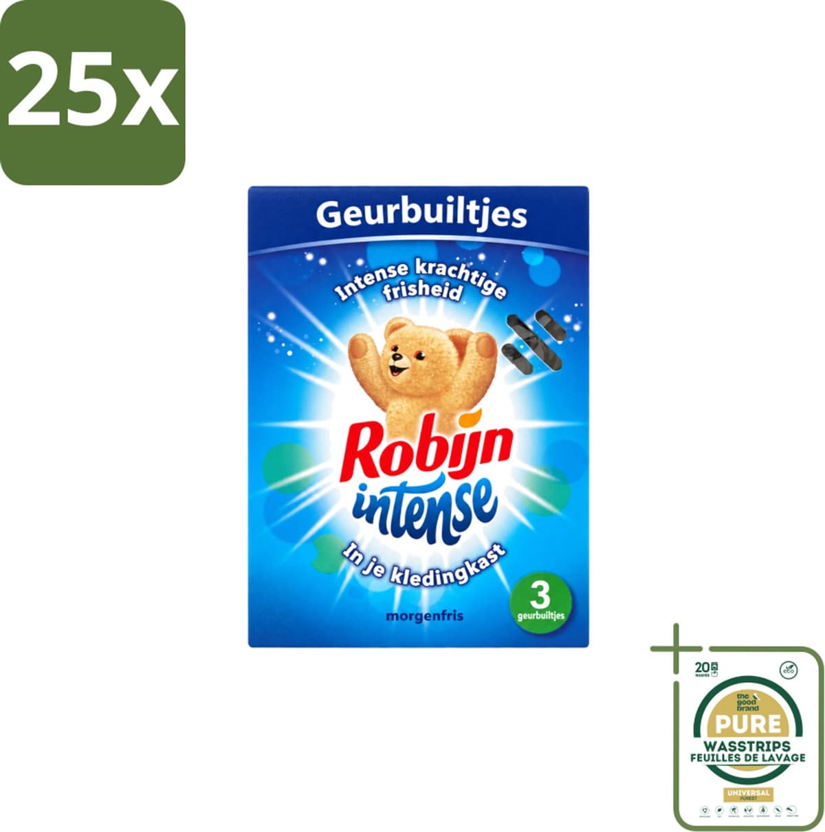 25 x Robijn - Intense - Geurbuiltjes - Langdurige Geur - Intense Frisheid - 3 Geurbuiltjes - Wasstrips - Geur In Kleding - Langdurige Geur - Frisse Geur - Geurbuiltjes - Kledingkast Geur — afbeelding 1
