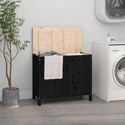 Zwart, 88,5 x 44 x 76 cm, van massief grenenhout, wasmand met gasveer en 2 vakken, voor badkamer, slaapkamer, hal — thumbnail 1