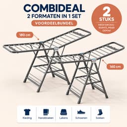 ProductXpert DryPro™ - Wasrek - Droogrek Inklapbaar - Opvouwbaar - 2-Delige Set - 160 + 180 cm - Grey — thumbnail 4