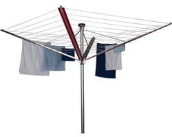 Droogmolen voor buiten - Wasrek voor buiten - Was drogen - In hoogte verstelbaar - 60 meter waslijn - Rood