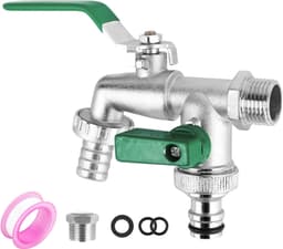 Tuinwaterkraan met dubbele aftap voor wasmachine 1/2" 3/4" 2 slangaansluitingen — thumbnail 1