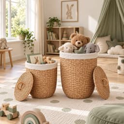 Ronde wasmand met deksel – zeegras – set van 2 – 48 en 70 l – naturel — thumbnail 5