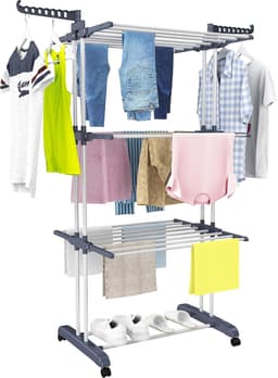 Droogrek-Wasrek Inklapbaar-3 Laags-Ruimtebesparend Wasrek-35KG Draagkracht-Voor Kleding en Handdoeken-Balkon Badkamer-Grijs — thumbnail 2