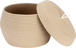 Team Elegante ronde katoenen touw-opbergmand met deksel - Multifunctionele organizer voor snacks, handdoeken en nog veel meer. Ideaal voor thuis, 33 x 23 cm (groot, kaki) — thumbnail 1