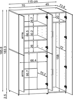 Roomart DORA-II Wasmachine Ombouwkast 115x186 cm - Eiken — thumbnail 2