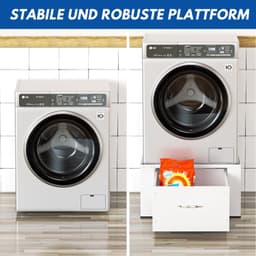 Wasmachine-onderstel met lade tot 150 kg, wasmachineverhoging met lade, wasmachineonderkast sokkel max. stalen voetstuk 62,5 x 54,5 x 32,5 cm, wit — thumbnail 3