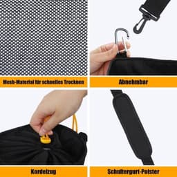 Wasknijperzak - ruime ophangtas met haak en schouderriem voor 500 wasknijpers, draagbaar, sneldrogend, zwart — thumbnail 3