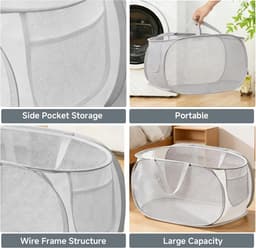 Wasmanden, 70 l + vuile wasmand met handgrepen, pop-up in wasmand, grote capaciteit, opvouwbaar en draagbaar, voor wasruimte, wasruimte, huis, slaapzaal — thumbnail 5