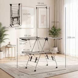 Wasrek Inklapbaar – Extra Droogrek – Opvouwbaar RVS Wasrek – Stevig en Ruimtebesparend – 13.8m Drooglengte – Binnen & Buiten – Duurzaam — thumbnail 1