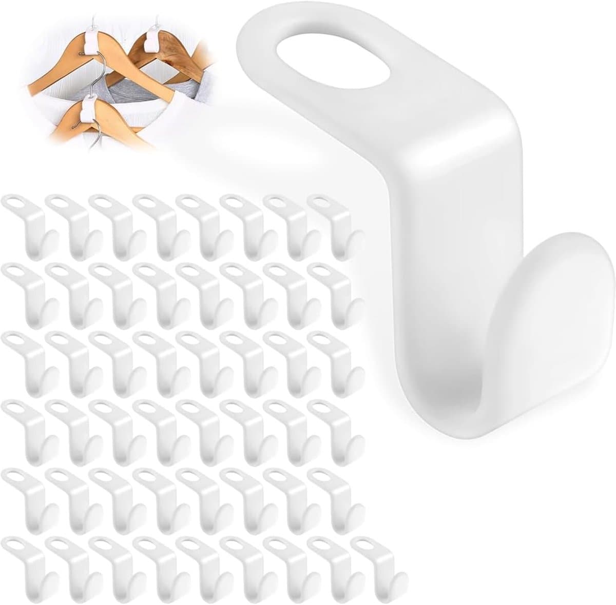 50 ruimtebesparende hangerhaken, kunststof hangerhaken, hangerverbindingshaken voor stropdassenrek en garderobekastorganizer (wit) — afbeelding 1