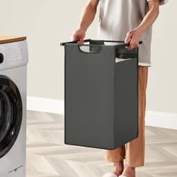 Wasmand, wasbak, wasverdelersysteem met 2 uittrekbare en afneembare zakken en dubbele opbergrek, elke zak met een capaciteit van 46 liter, geschikt voor badkamer of wasruimte, 73 x 33 x 91 cm, zwart — thumbnail 5