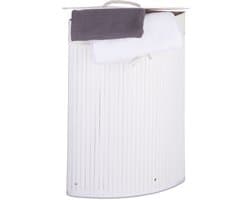 2x wasmand bamboe - wasmanden met deksel - driehoek - 60 L - wit
