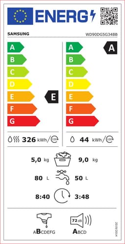 Samsung WD90DG5G34BB, Voorlader, Vrijstaand, Zwart, Links, Zwart, LED — thumbnail 2