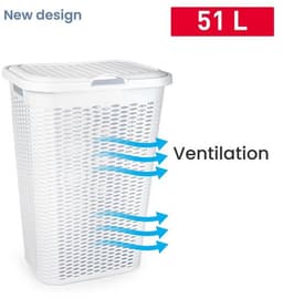Wasmand Ventilation - met deksel - 2x stuks - zwart en wit - 50 liter - 61 x 43 cm — thumbnail 4