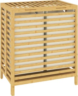 HOMCOM Wasmand-Bamboe, Polyester-55L x 36B x 64,2H cm-Natuurlijk hout + Crèmewit — thumbnail 1
