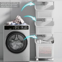 Rollende Kledingmand - Wasmand Wagen - Thuiswas Organiseren - Ruimtebesparend Stapelbaar - 43L x 35B x 31H cm - Wit — thumbnail 2